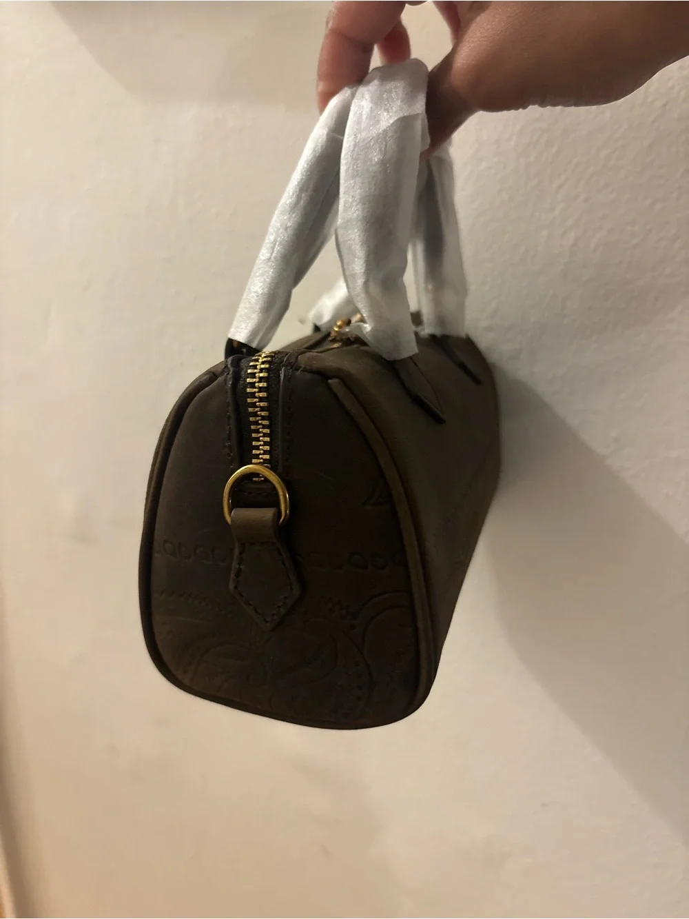 Embossed Brown Leather Satchel Bag